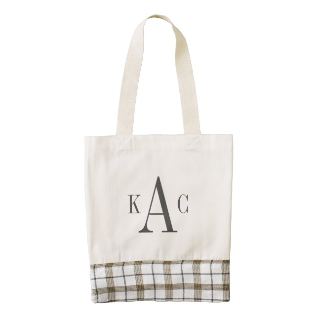 Monogram Zazzle HEART Tote, Leather Handle Tote Bag (Front)