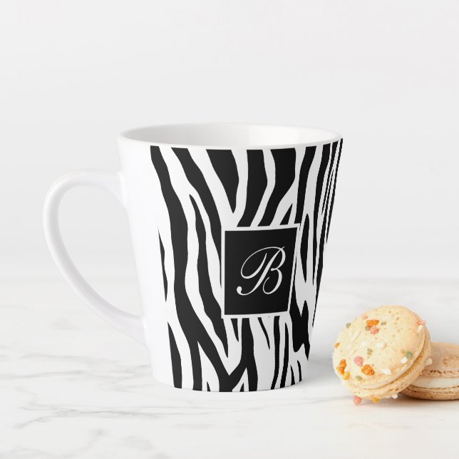 Monogram Zebra Animal Pattern Latte Mug (In Situ)