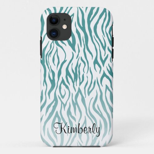 Monogram Zebra Animal Pattern Teal iPhone 11 Case