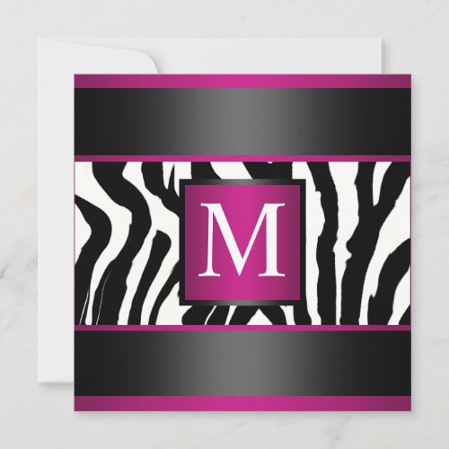 Monogram Zebra Birthday party Custom Invitations