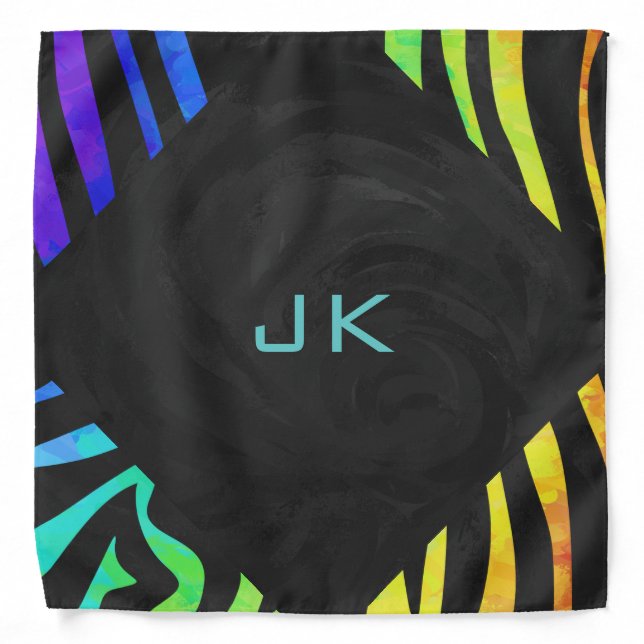 Monogram Zebra Black and Rainbow Print Bandana (Front)