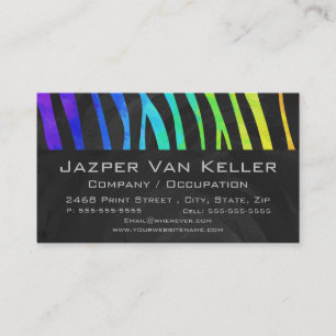 Monogram Zebra Black and Rainbow Print Business Card