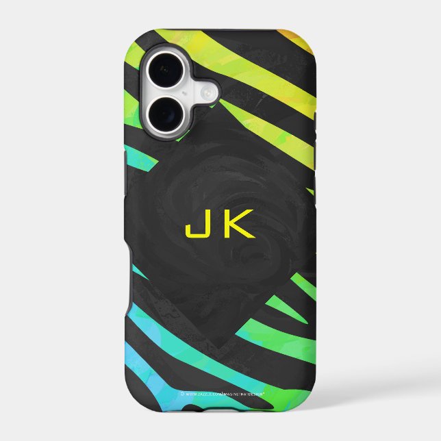 Monogram Zebra Black and Rainbow Print Iphone Case (Back)