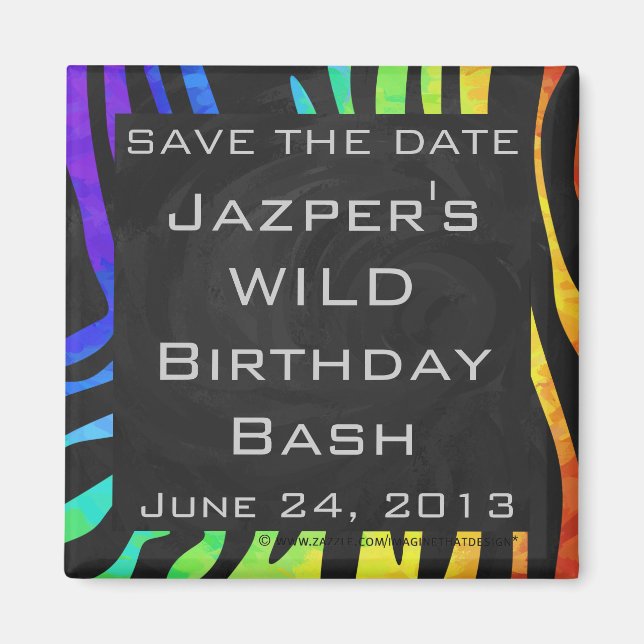 Monogram Zebra Black and Rainbow Print Magnet (Front)