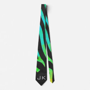 Monogram Zebra Black and Rainbow Print Tie
