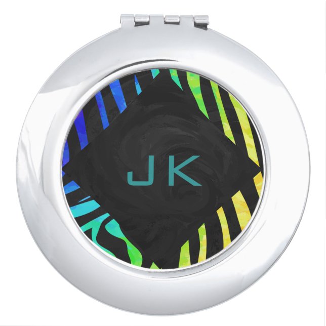 Monogram Zebra Black and Rainbow Print Vanity Mirror (Front)