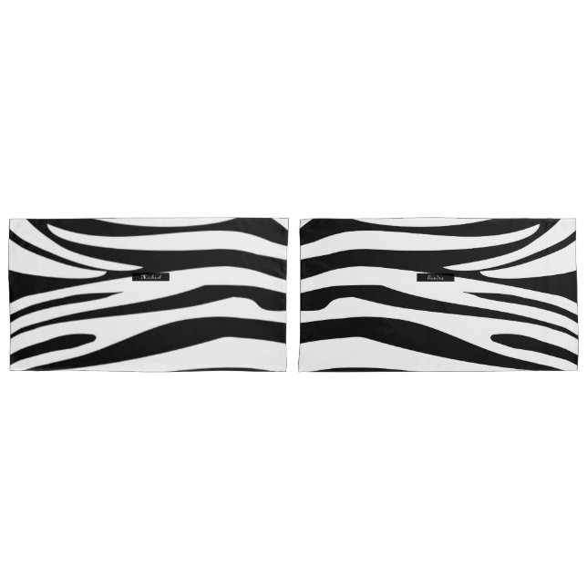 Monogram Zebra black & white stripes print pattern Pillow Case (Front-Set)