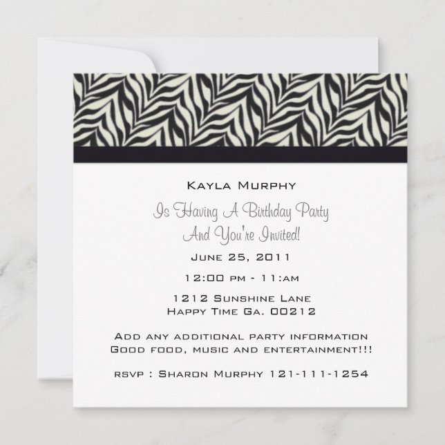Monogram Zebra Party Invitations (Front)