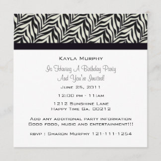Monogram Zebra Party Invitations