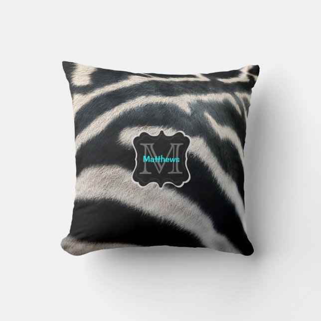 Monogram Zebra Photo Throw Pillow (Front)