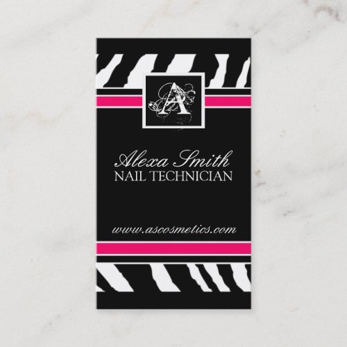 Monogram Zebra Print  Business Card
