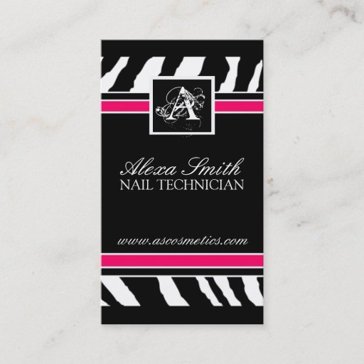 Customizable Monogram Zebra Print  Business Card
