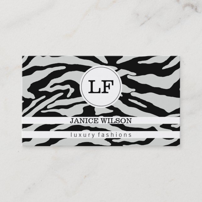 Monogram | Zebra Print Business Card (Front)