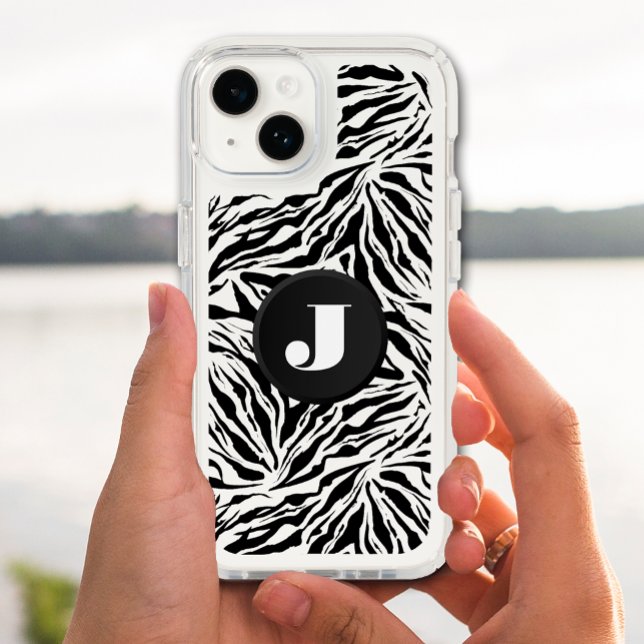 Monogram Zebra Print Clear Speck iPhone Case (Creator Uploaded)