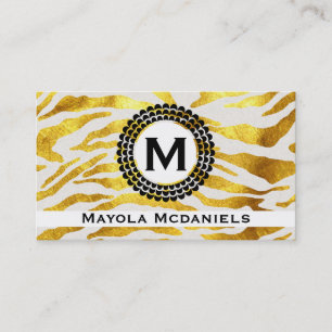 Monogram   Zebra Print (gold) Business Card