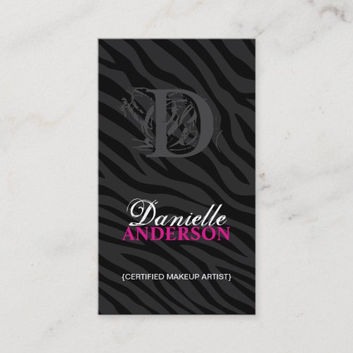 MONOGRAM ZEBRA PRINT MAKEUP ARTIST BUSINESS CARD