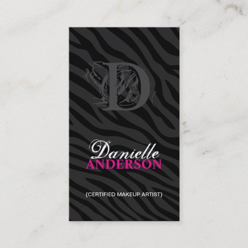 Customizable MONOGRAM ZEBRA PRINT MAKEUP ARTIST BUSINESS CARD