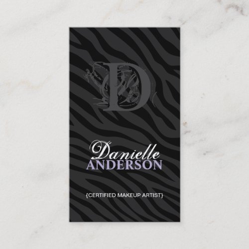 MONOGRAM ZEBRA PRINT MAKEUP ARTIST BUSINESS CARD
