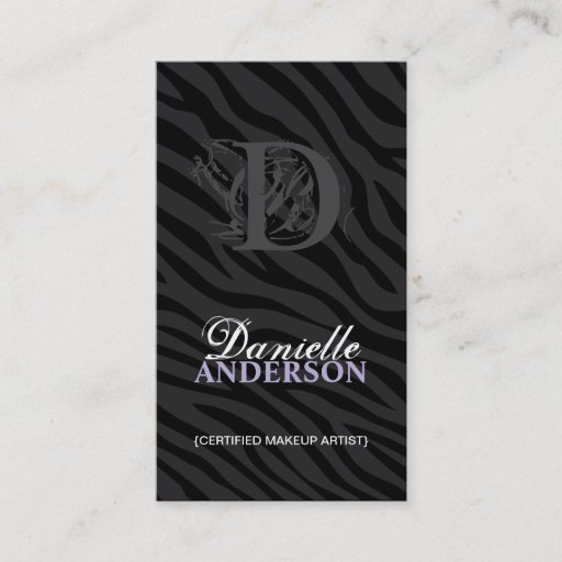 Customizable MONOGRAM ZEBRA PRINT MAKEUP ARTIST BUSINESS CARD