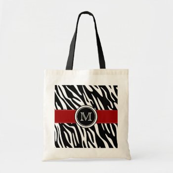 Monogram Zebra Print With Red Tote Bag by stripedhope at Zazzle