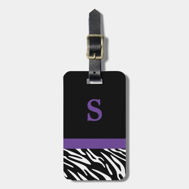 Monogram Zebra Stripe with Purple Luggage Tag (Front Vertical)