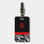Monogram Zebra Stripe With Red Luggage Tag at Zazzle