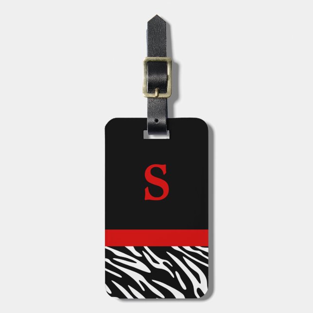 Monogram Zebra Stripe with Red Luggage Tag (Front Vertical)