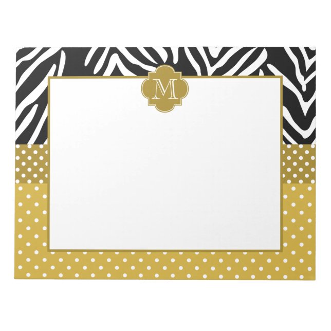 Monogram Zebra with Gold Polka Dot Pattern Notepad (Front)