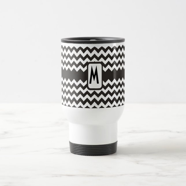 Monogram Zigzag Travel Mug: Black, White Chevrons Mug (Center)