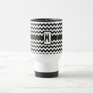 Monogram Zigzag Travel Mug: Black, White Chevrons Travel Mug
