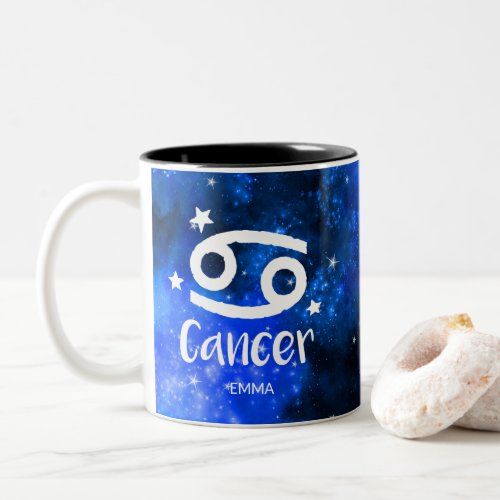 Monogram Zodiac Cancer sign Blue Galaxy Two_Tone Coffee Mug