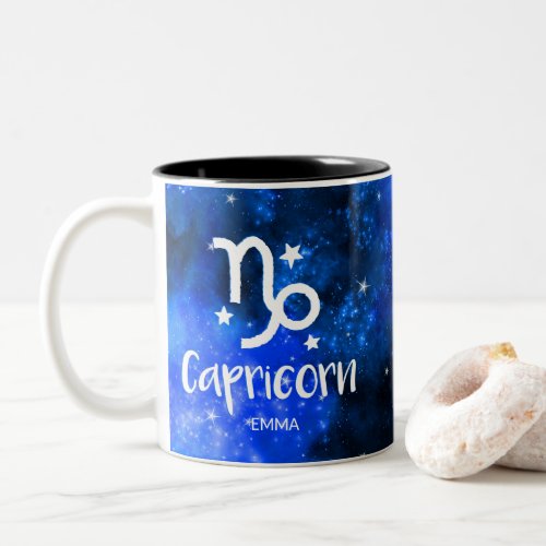Monogram Zodiac Capricorn sign Blue Galaxy Two_Tone Coffee Mug