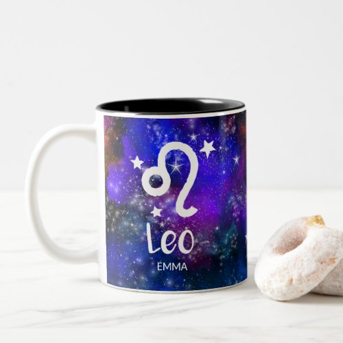 Monogram Zodiac Leo sign Galaxy Two_Tone Coffee Mug