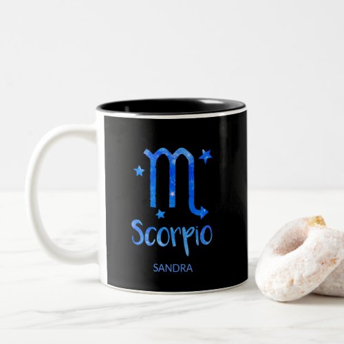 Monogram Zodiac sign Scorpio Blue Galaxy Two_Tone Coffee Mug