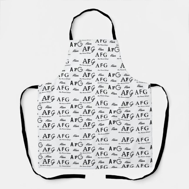 monogramapron with pattern of black name & initial apron (Front)