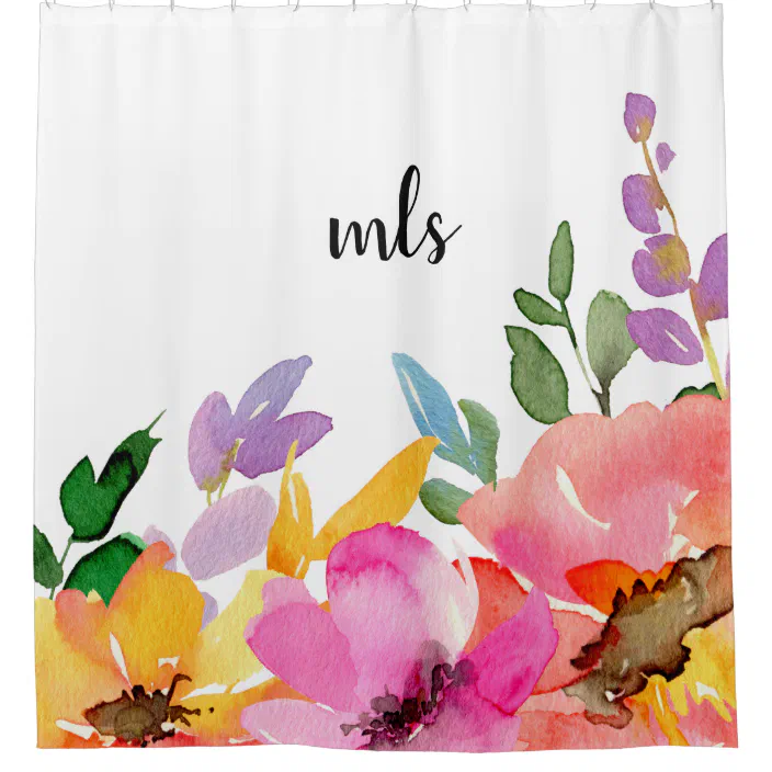 Monogramchic Trendy Spring Fls, Spring Flower Shower Curtain