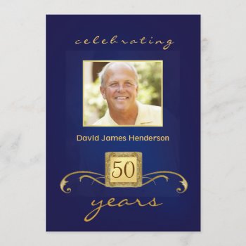 Monogramed 50th Birthday Party Inivitations - Blue Invitation by SquirrelHugger at Zazzle