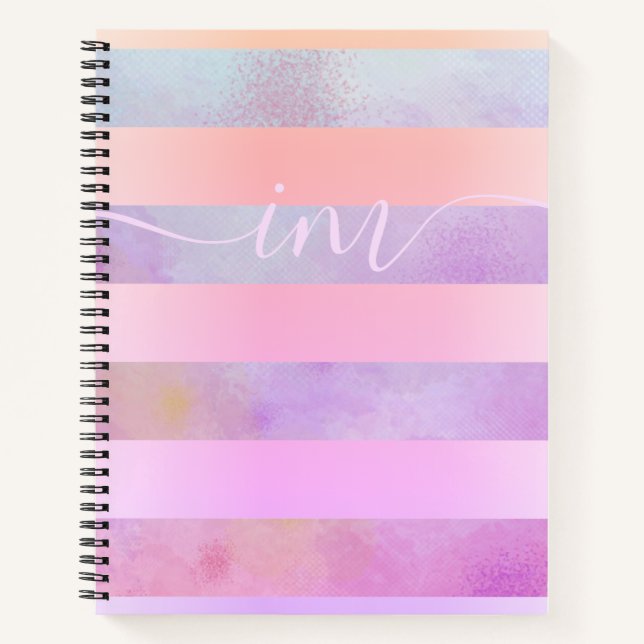Monogramed Abstract Rainbow Stripes in Watercolor Notebook (Front)