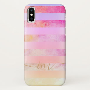 Monogramed Abstract Yellow Stripes in Watercolor C iPhone X Case