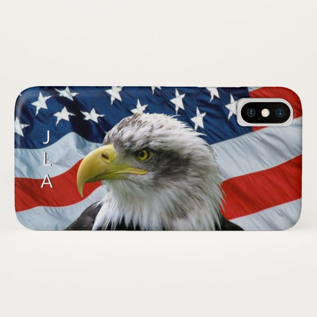 Monogramed Bald Eagle and American Flag Case-Mate iPhone Case (Back (Horizontal))