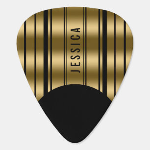 Monogramed Black And Gold Stripes Pattern Guitar Pick