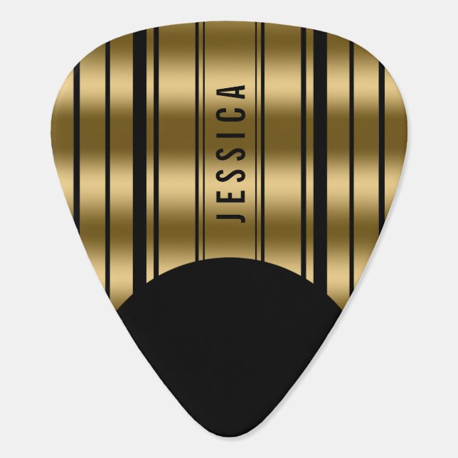 Monogramed Black And Gold Stripes Pattern Guitar Pick (Back)