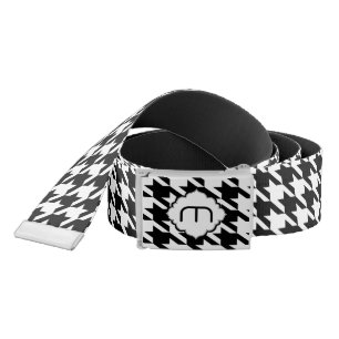 Monogramed Black And White Houndstooth Belt
