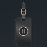 Monogramed Black Brushed Aluminum Texture 2 Luggage Tag<br><div class="desc">Monogrammed metallic black texture,  brushed aluminum look—customizable and optional monogram. Metallic silver accents This is not a metal but an image that looks metallic.</div>