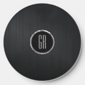 Monogramed Black Brushed Aluminum Texture 2 Wireless Charger (Front)
