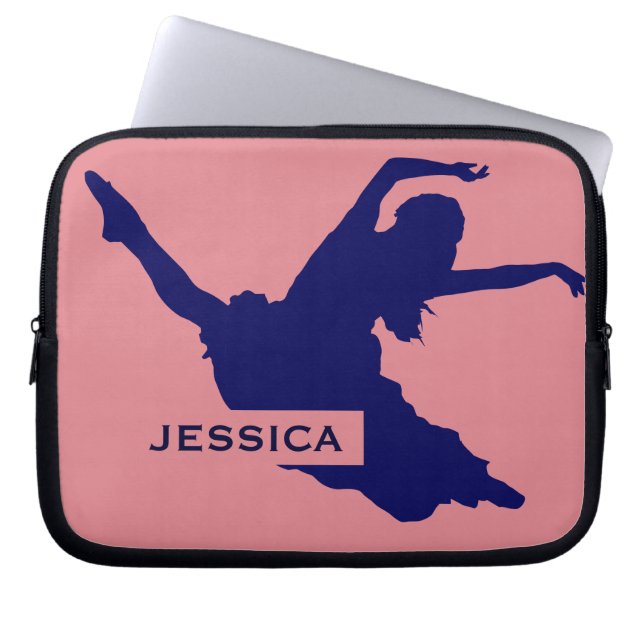 Monogramed Black Dancer Silhouette IllustrationBlu Laptop Sleeve (Front)