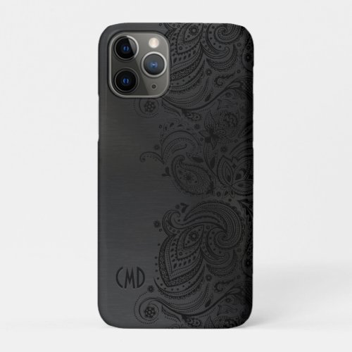 Monogramed Black Floral Paisley Lace On Black iPhone 11 Pro Case