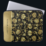 Monogramed black & Gold Damasks Pattern Laptop Sleeve<br><div class="desc">Monogrammed elegant black background (changeable to any color) and gold tones floral damasks.</div>