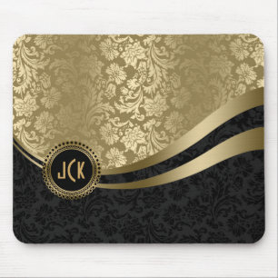 Monogramed Black & Gold Floral Damasks 2 Mouse Pad