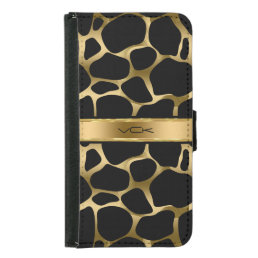 Monogramed Black &amp; Gold Leopard Print Wallet Phone Case For Samsung Galaxy S5